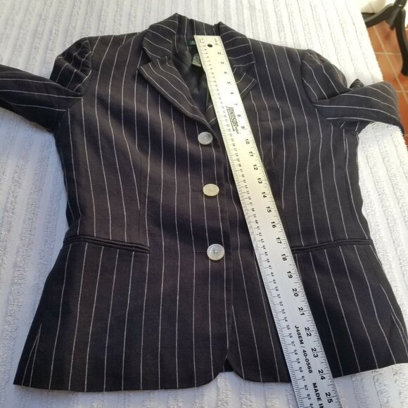 Lauren Ralph Lauren Women Size 6 Striped Three Button Career Blazer Jacket Black - Picture 4 of 5